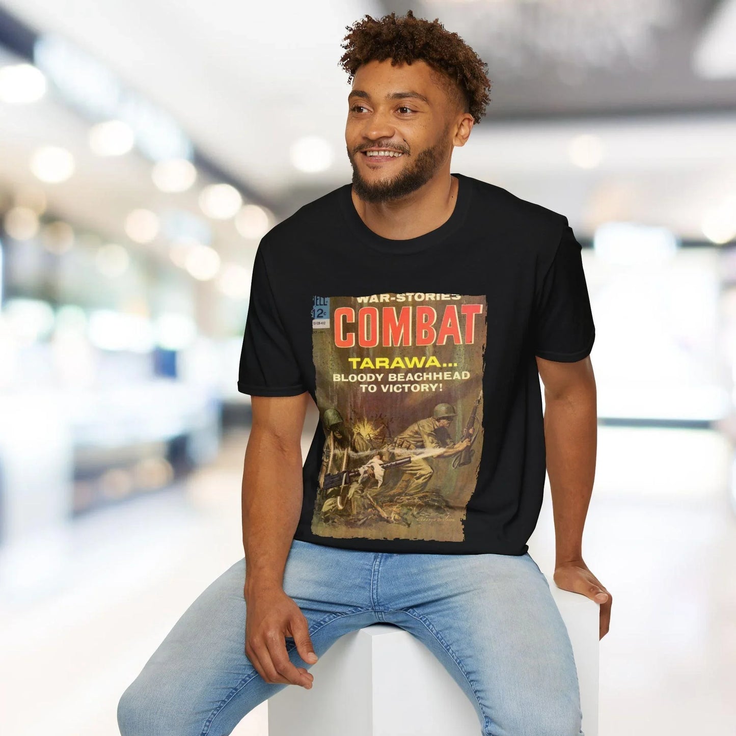 Close-up of the navy-colored fabric highlighting the smooth, tightly-knit cotton blend and subtle seam stitching detail on