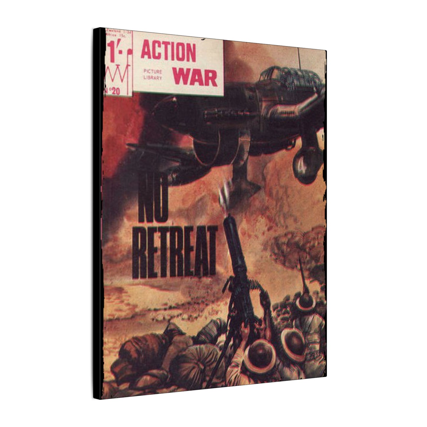 Close-up of textured canvas material with visible weave pattern and subtle color variations in Action War #20 print design.