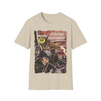 Close-up of the soft cotton fabric texture and subtle heather effect on the relaxed fit slate gray T-shirt from front