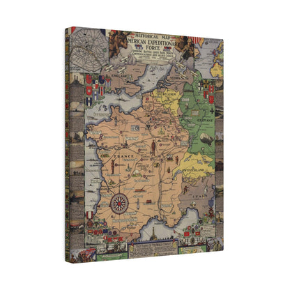 Close-up of aged canvas fabric highlighting texture and faded WWI American Expeditionary Force emblem details