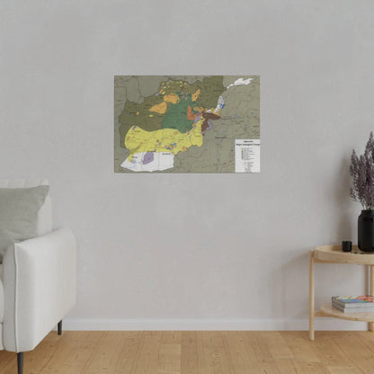 Close-up of the canvas texture highlighting detailed brushwork and aged coloration on the Afghanistan insurgent groups map