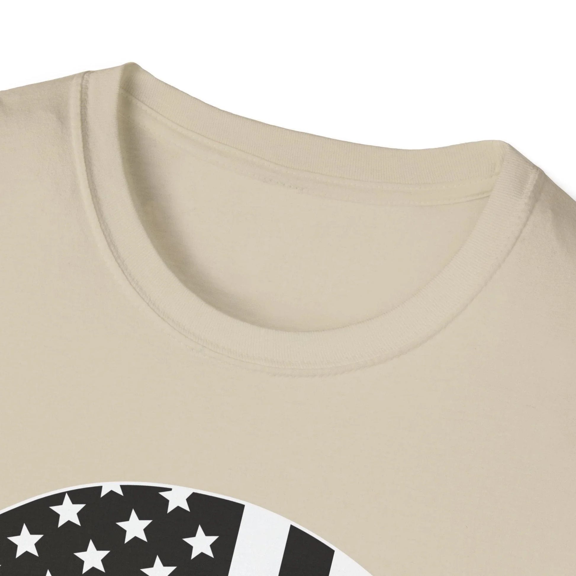 Close-up of the American Skull Flag B&W design on the chest area highlighting detailed black and white print on soft cotton