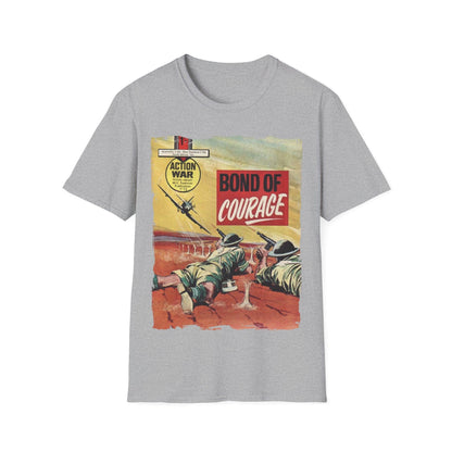 Close-up of the unisex softstyle T-shirt's breathable fabric weave and relaxed fit at the sleeve cuff in vibrant red color.