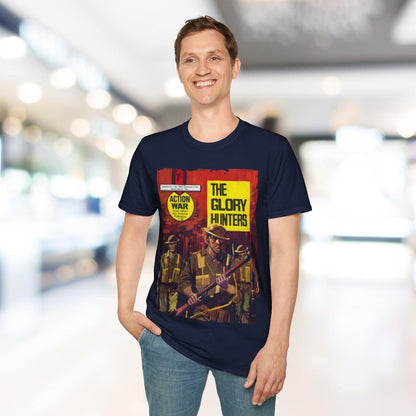 Close-up of the unisex relaxed fit T-shirt displaying the soft cotton fabric texture and vibrant red color from a downward