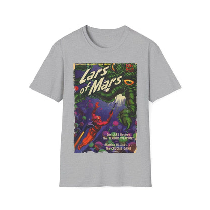 Close-up of the unisex soft blue heather fabric with visible fine knit texture and relaxed sleeve cuff detail from a