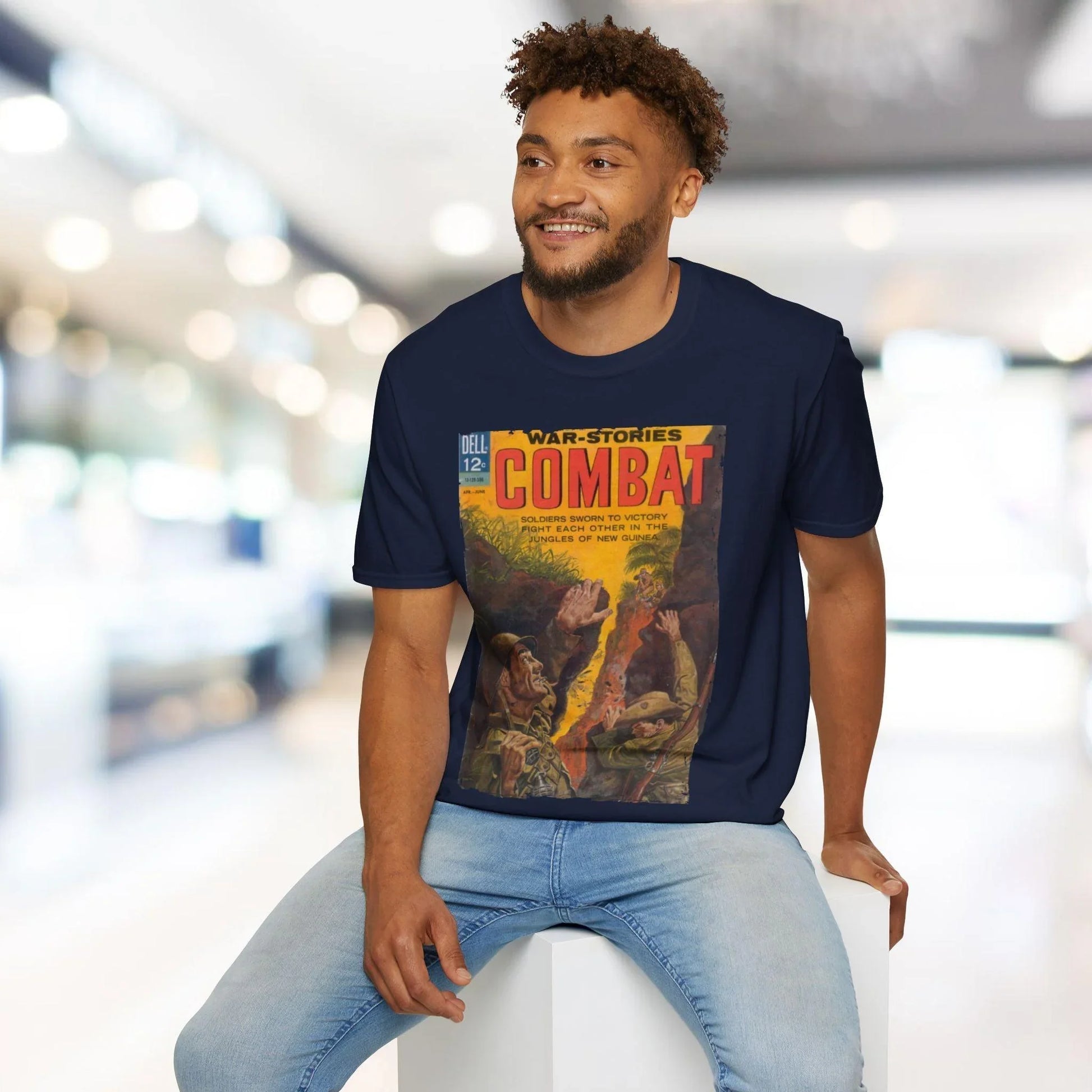 Close-up of the soft cotton fabric showing subtle heather texture and slight stretch at the shoulder seam