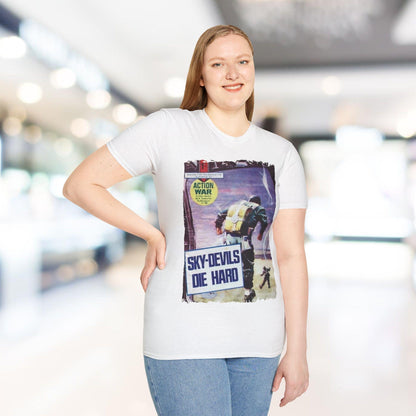 Detail of the unisex relaxed fit T-shirt’s fabric weave in vibrant red, showcasing soft cotton blend construction and smooth