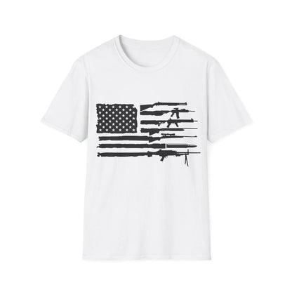 Printify unisex black and white American flag graphic cotton crew neck T-shirt with relaxed fit and short sleeves