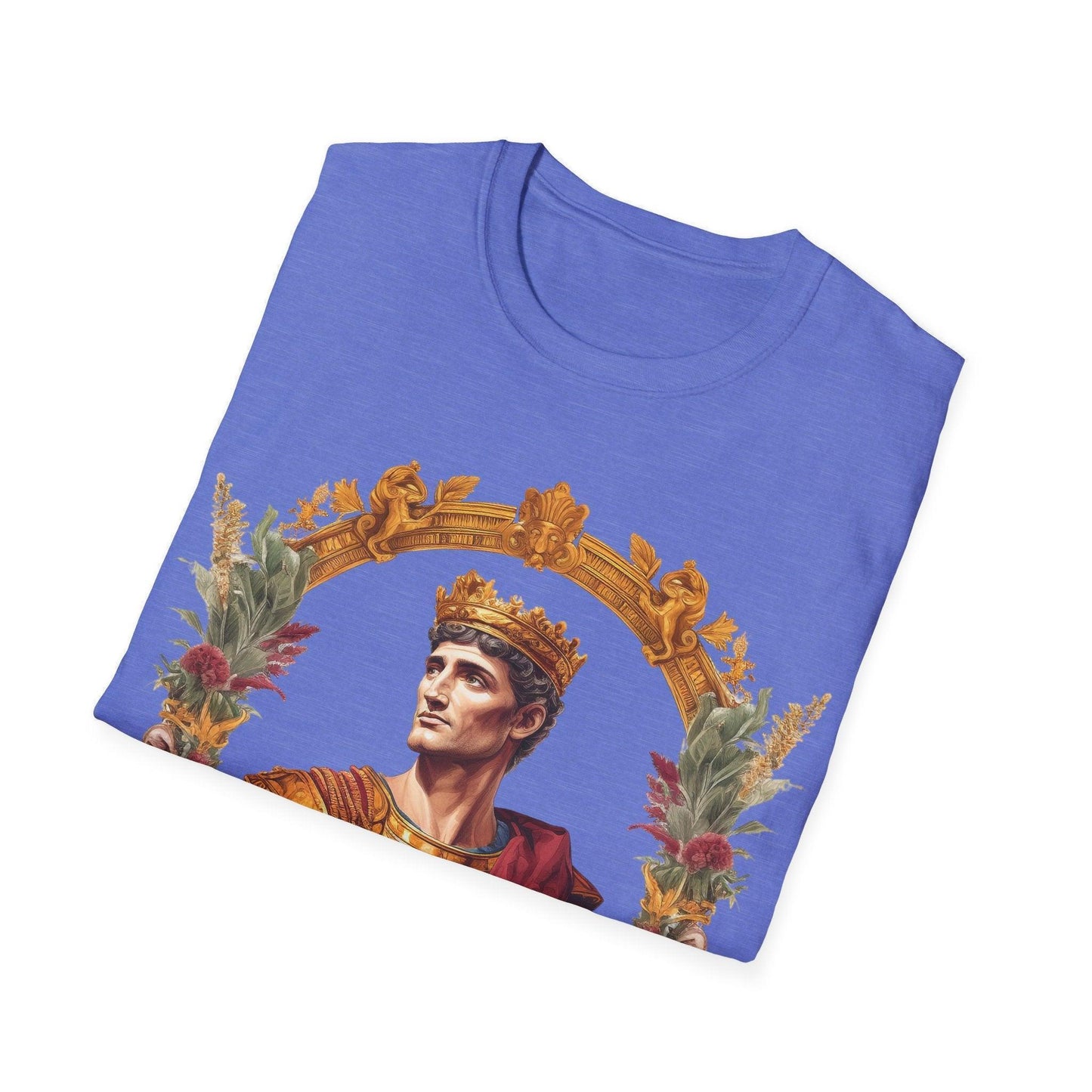 Close-up of the black crew neck with visible stitching and relaxed fit fabric detail on the Ancient Emperor T-Shirt's front