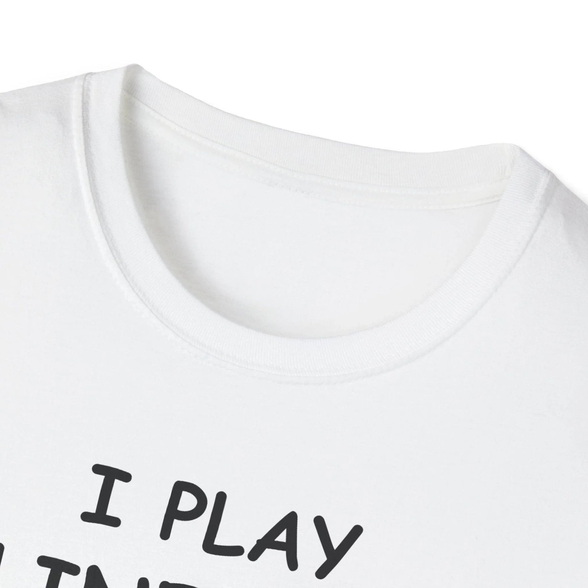 Close-up of the black unisex softstyle T-shirt’s collar and neckline stitching from above, highlighting smooth seams and