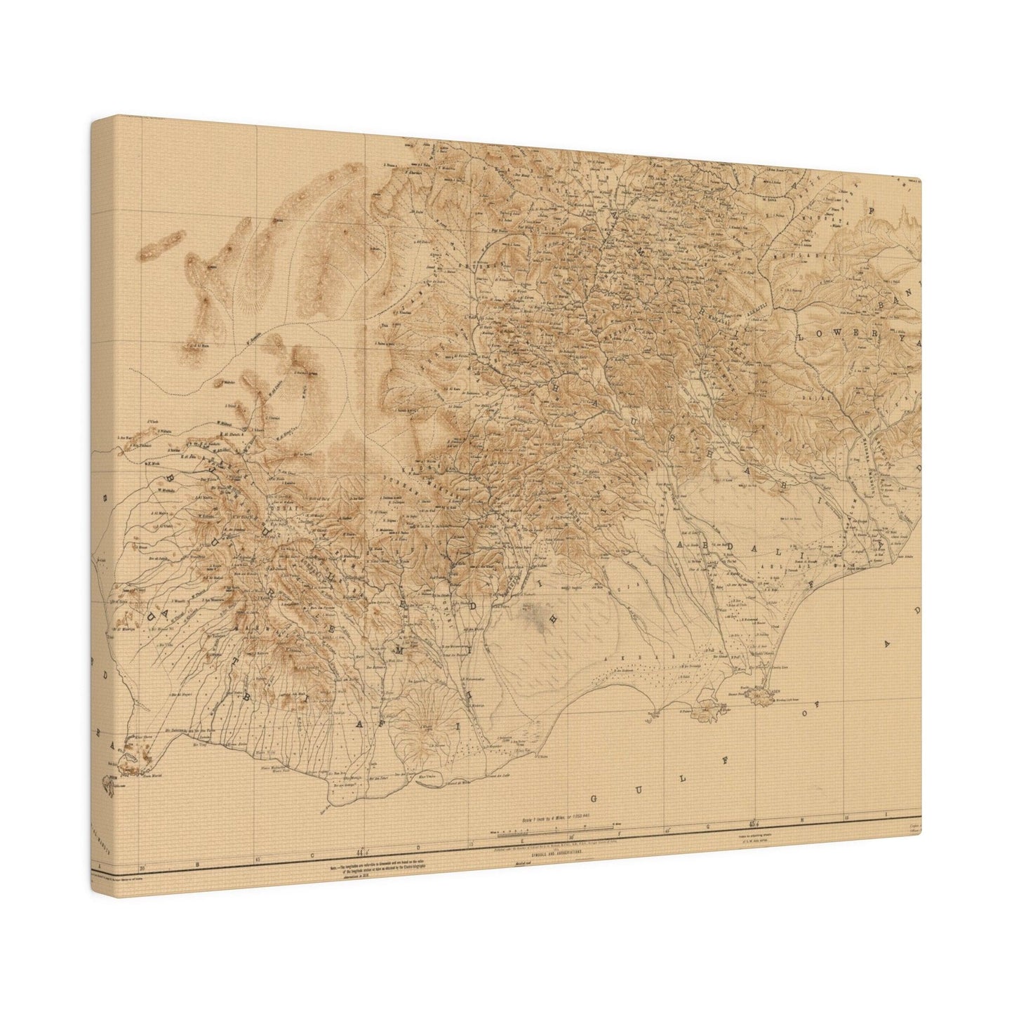 Detail of the canvas texture and subtle color variations in the Aden Protectorate 1914 map showing intricate line work from