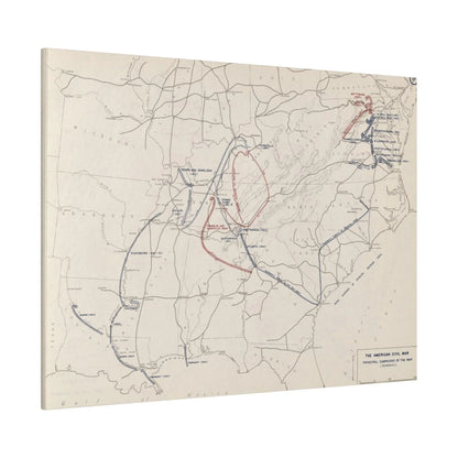 Close-up of textured canvas surface highlighting subtle brushstrokes and aged color details from the Civil War era scene.