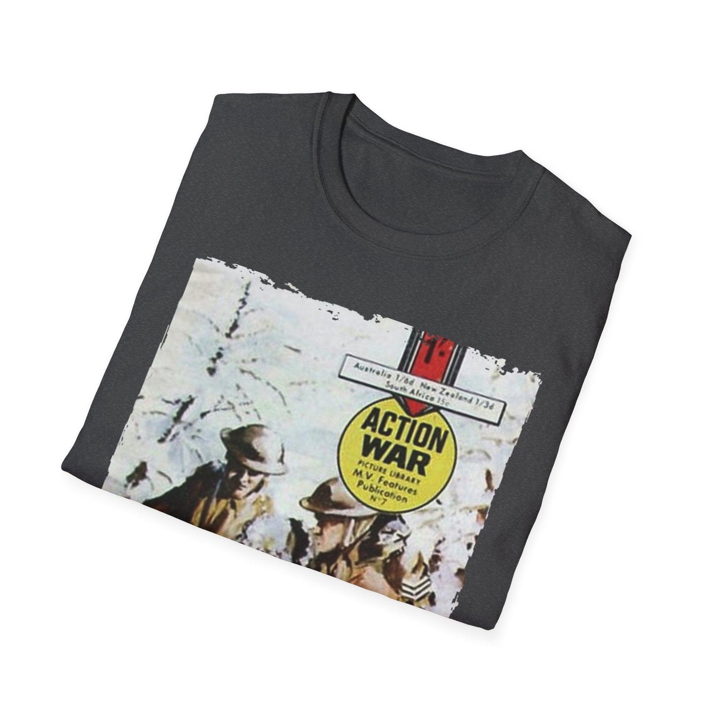 Close-up of the soft, heathered navy fabric showcasing the relaxed fit and lightweight cotton blend of the Action War #7