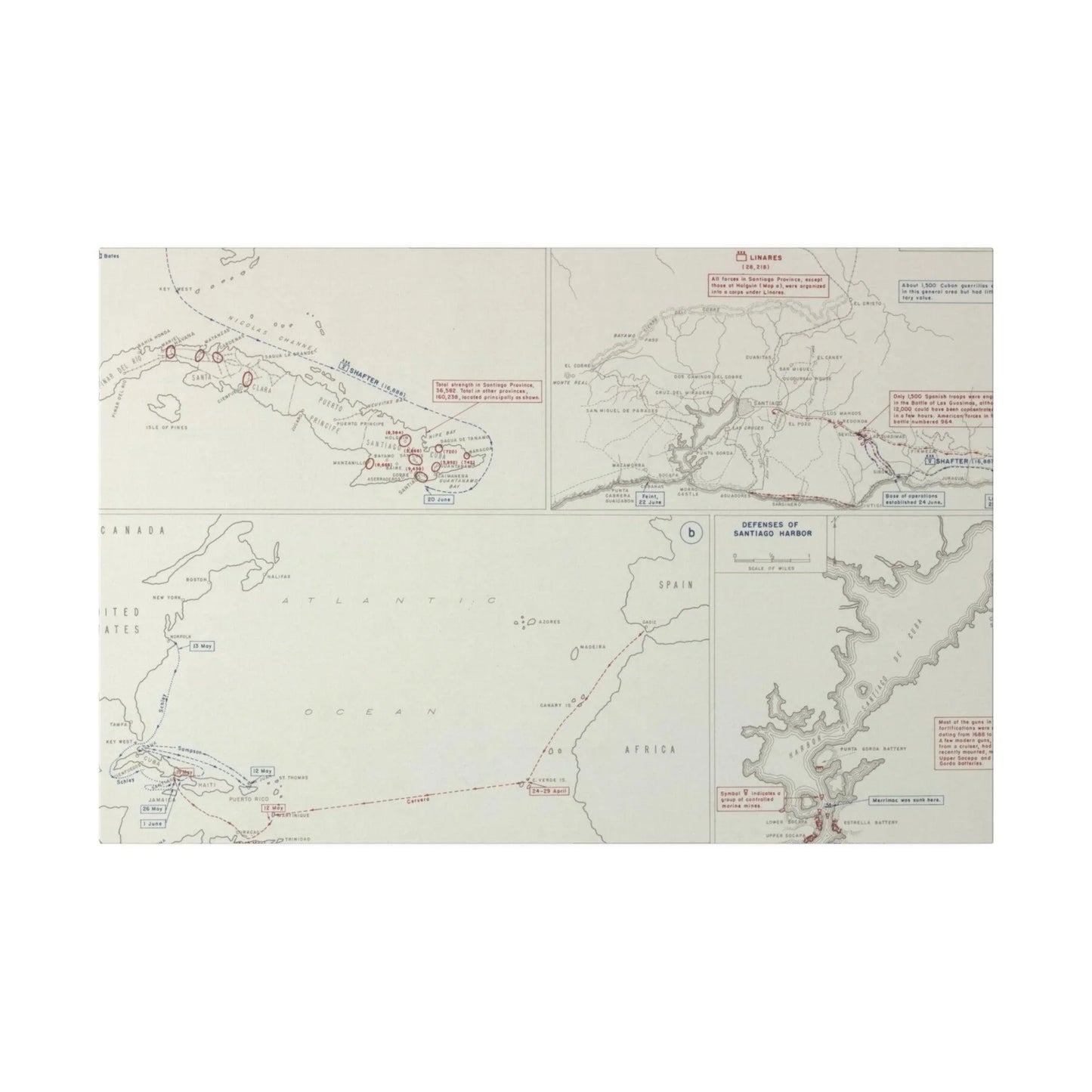 Spanish-American War, Santiago Campaign, Naval Operatoins in the Atlantic Apr-May, Defenses of Santiago Harbor, Spanish Dispositions 20 June, Initial Ops 22-24 June 1898 - Pacific Sky Games