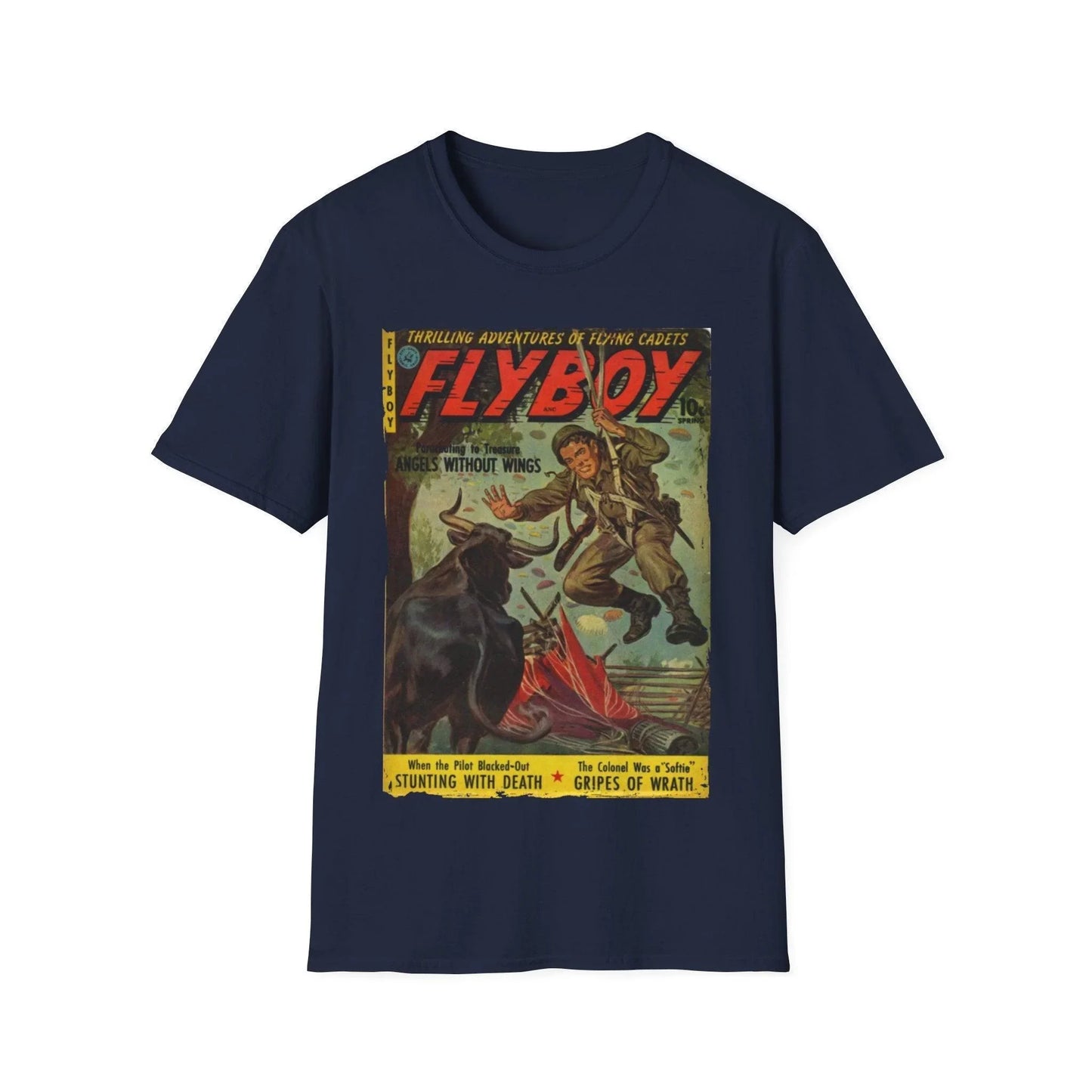 Close-up of the Flyboy No.1 unisex softstyle T-shirt fabric, highlighting smooth cotton blend texture and subtle heather