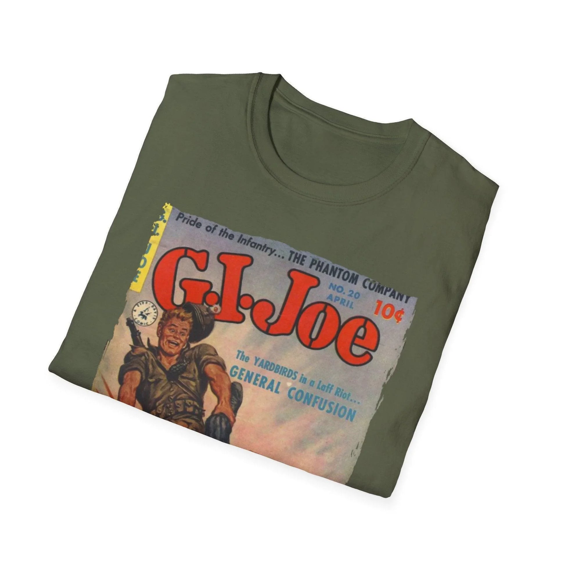 Close-up of the G.I. Joe No.20 T-shirt's soft cotton fabric, showing subtle heathered texture and relaxed fit neckline from