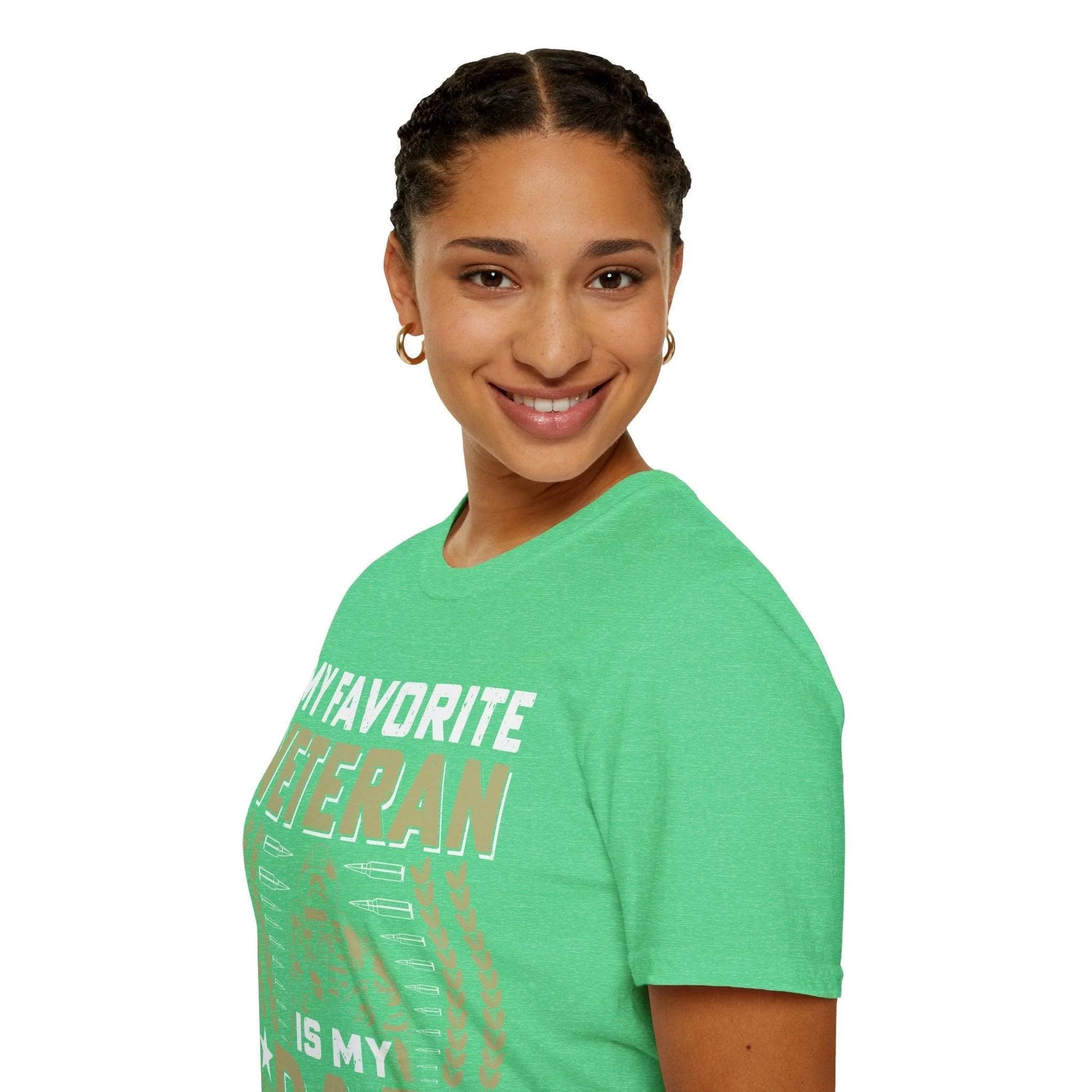 Close-up of the unisex softstyle fabric's smooth texture and navy blue color, highlighting the comfortable crew neckline and