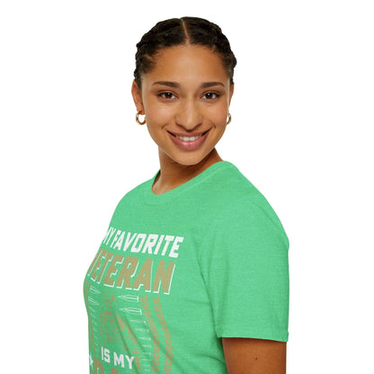 Close-up of the unisex softstyle fabric's smooth texture and navy blue color, highlighting the comfortable crew neckline and