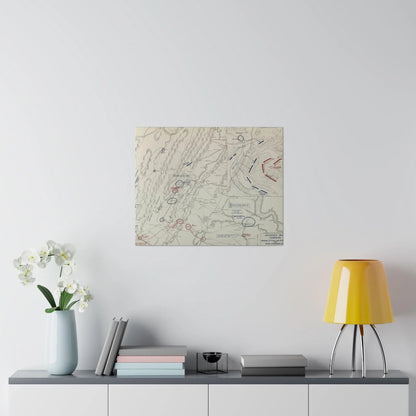 Close-up of canvas texture highlighting the detailed print of Battle of McDowell scene from Jackson's Valley Campaign.