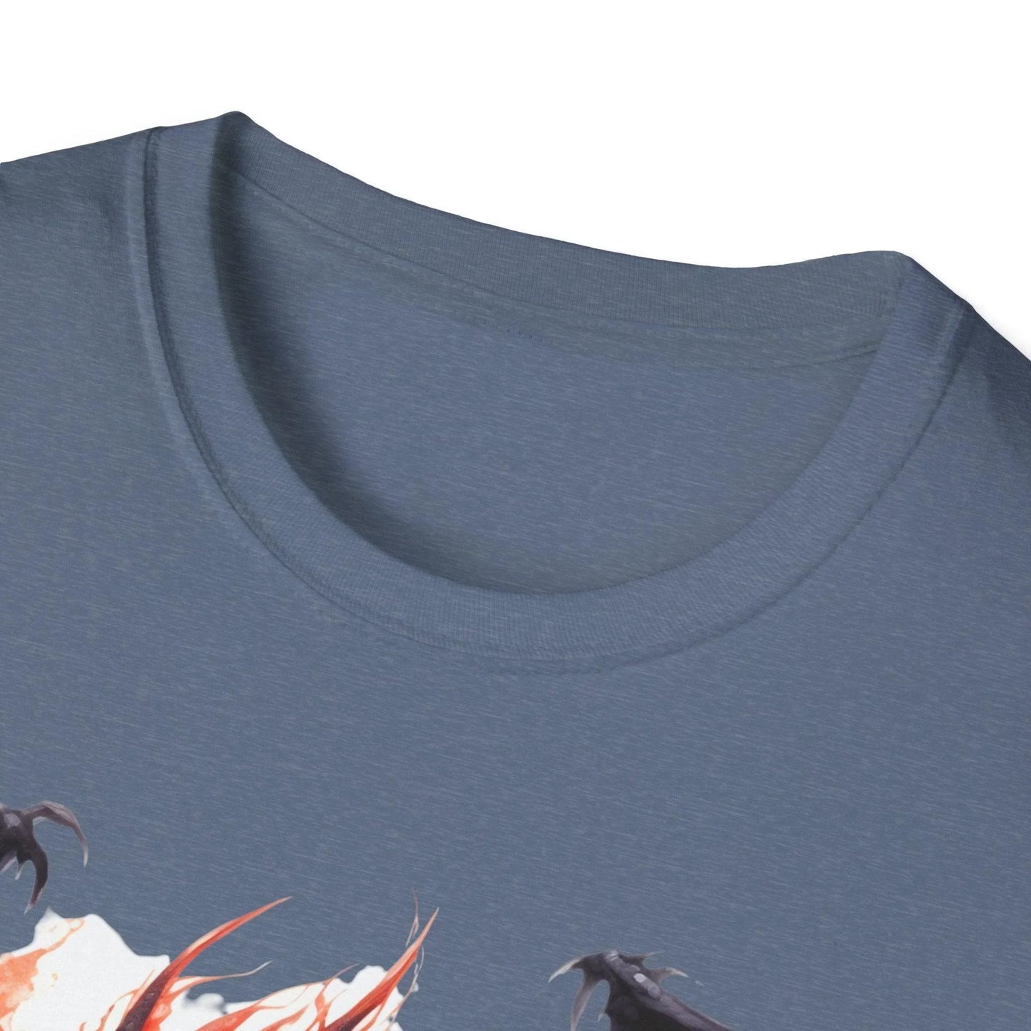 Close-up of the unisex softstyle T-shirt's smooth fabric texture and vibrant teal color, highlighting the relaxed fit around