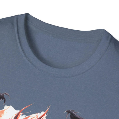 Close-up of the unisex softstyle T-shirt's smooth fabric texture and vibrant teal color, highlighting the relaxed fit around