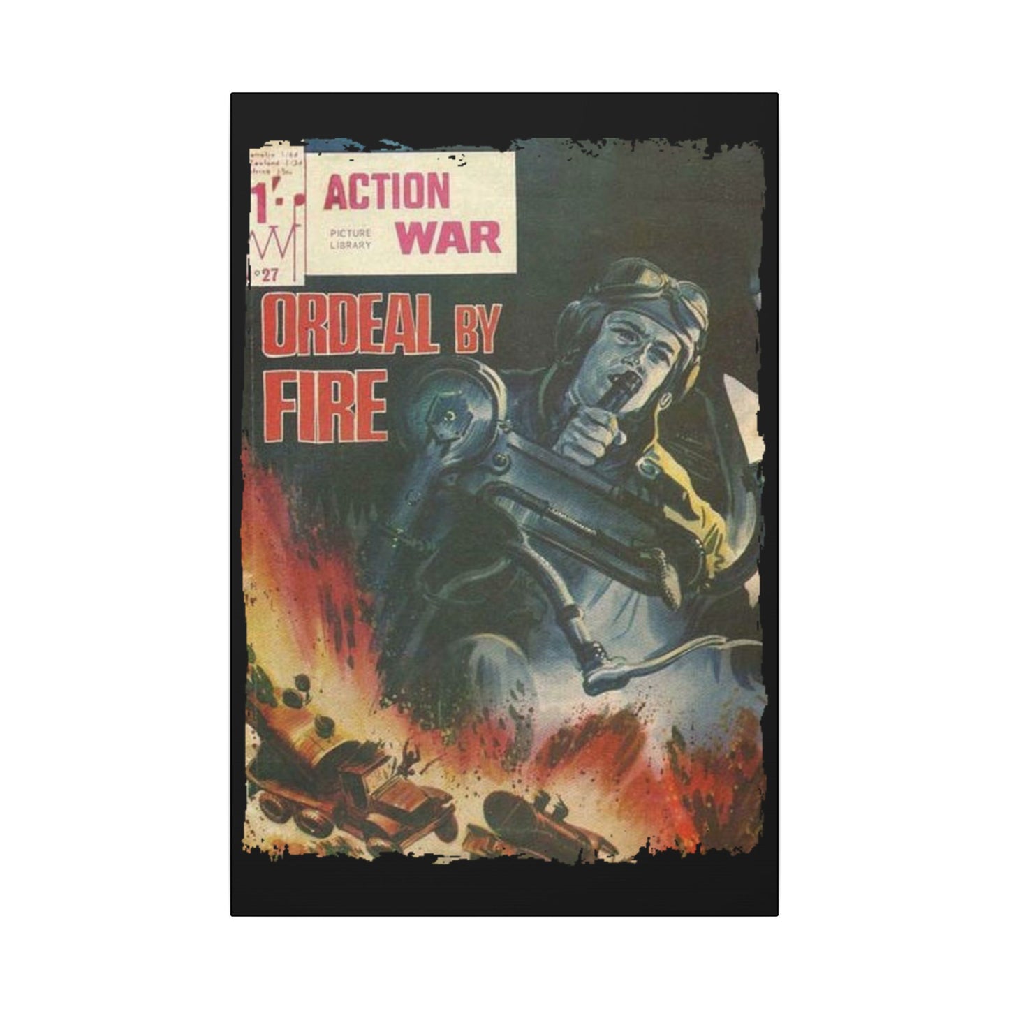 Close-up of Action War #27 canvas artwork highlighting textured brushstrokes and vibrant color details on the print's