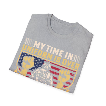 Close-up of the unisex softstyle fabric with subtle heather texture and relaxed fit through the sleeves, highlighting the