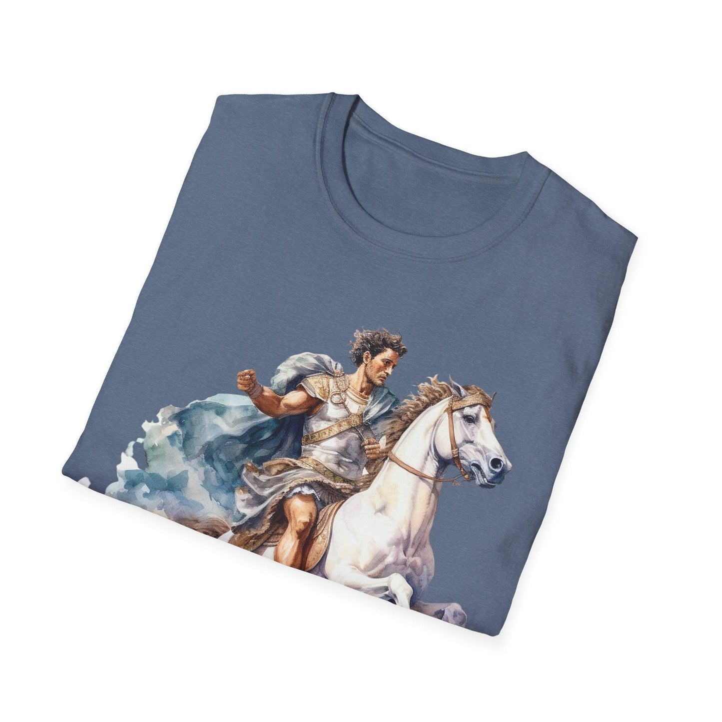 Close-up of the unisex softstyle fabric showing subtle heather texture and relaxed fit collar for comfortable everyday wear.