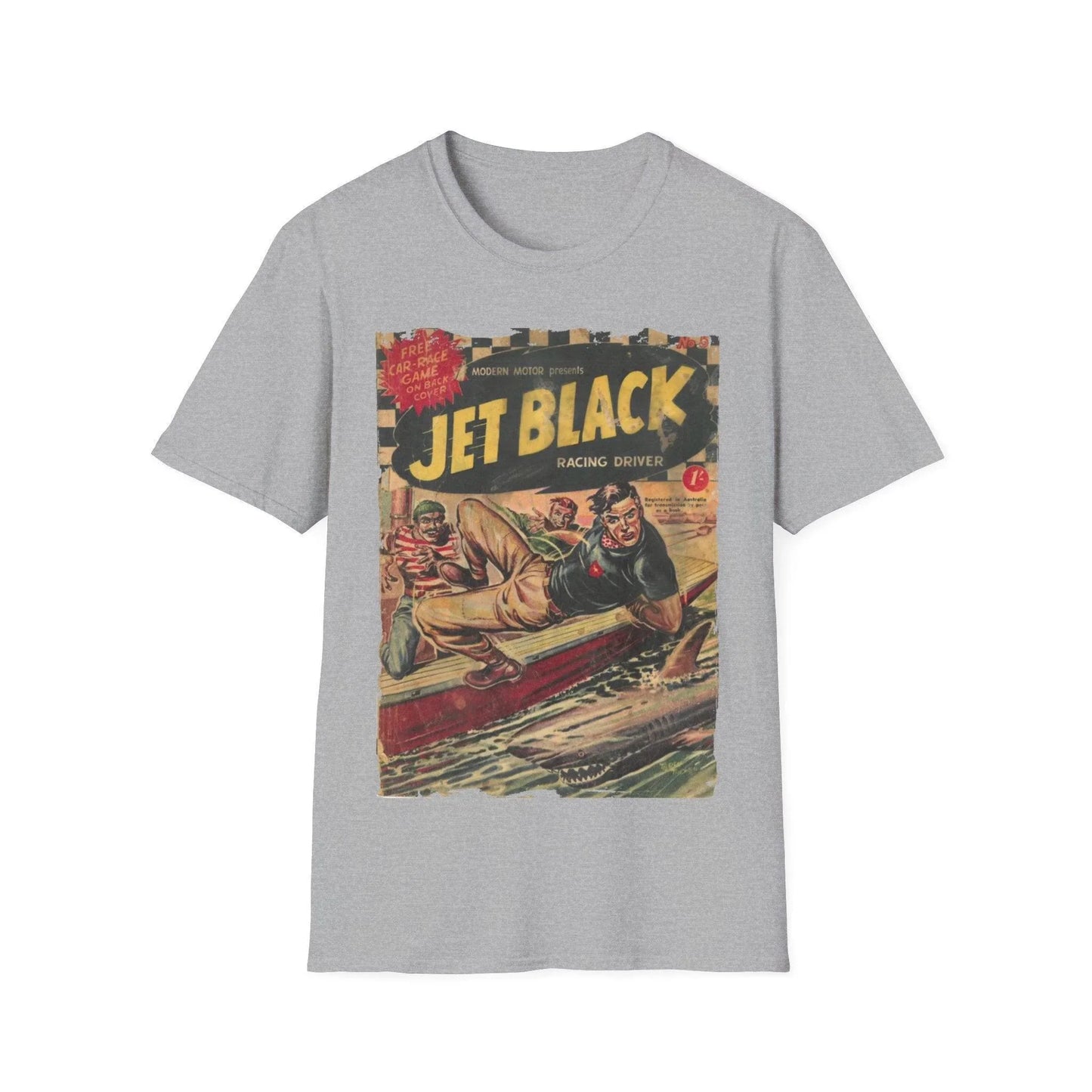 Close-up of the Jet Black No.5 T-shirt’s smooth, matte fabric texture highlighting the softstyle cotton material and relaxed