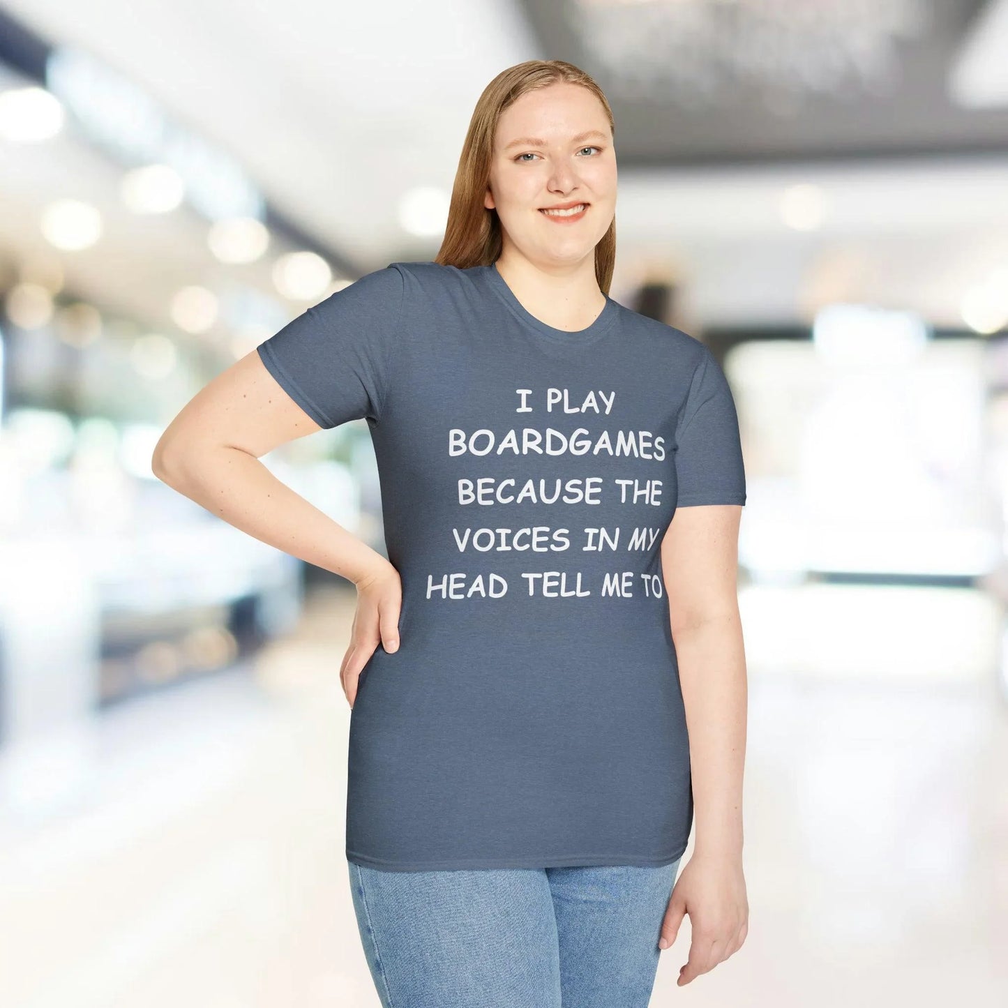 Close-up of the white unisex softstyle T-shirt’s collar showing smooth stitching and durable binding from an overhead angle.