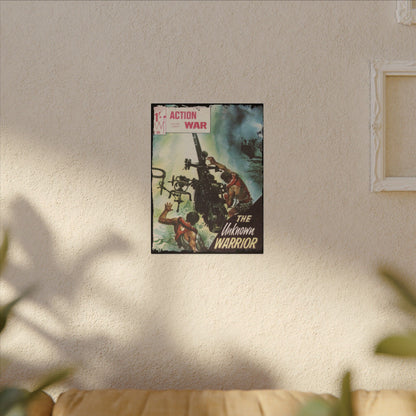 Close-up of the textured canvas material highlighting the detailed weave and rich color vibrancy of Action War #24 print