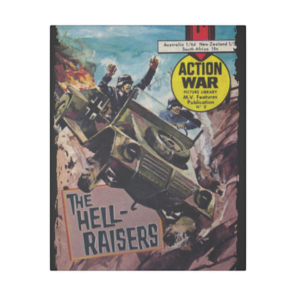 Close-up of the canvas texture and bold black ink detailing for Action War #9 comic book cover art, emphasizing intricate