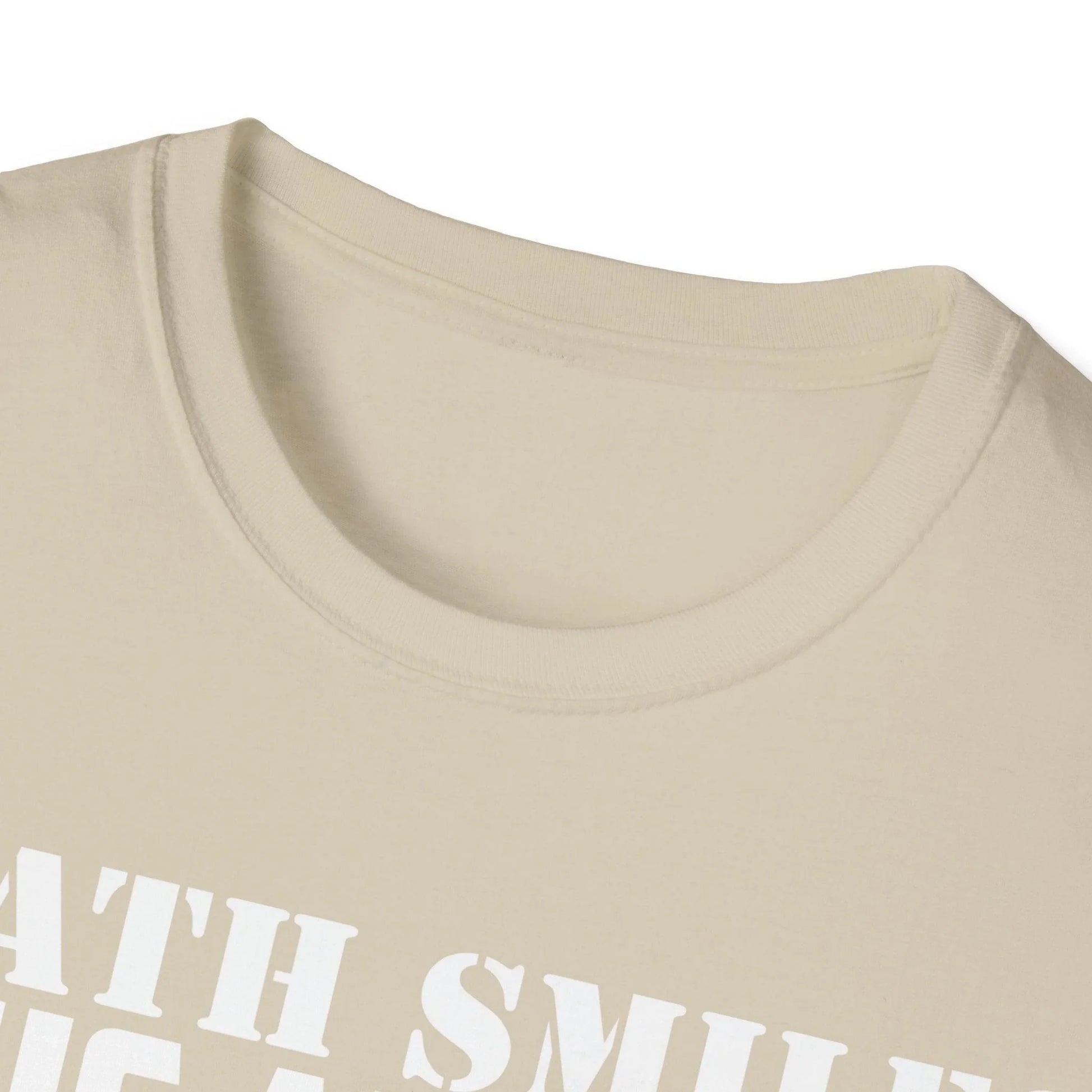 Close-up of the Death Smiles T-Shirt's relaxed fit fabric in charcoal gray, highlighting the soft cotton blend texture and