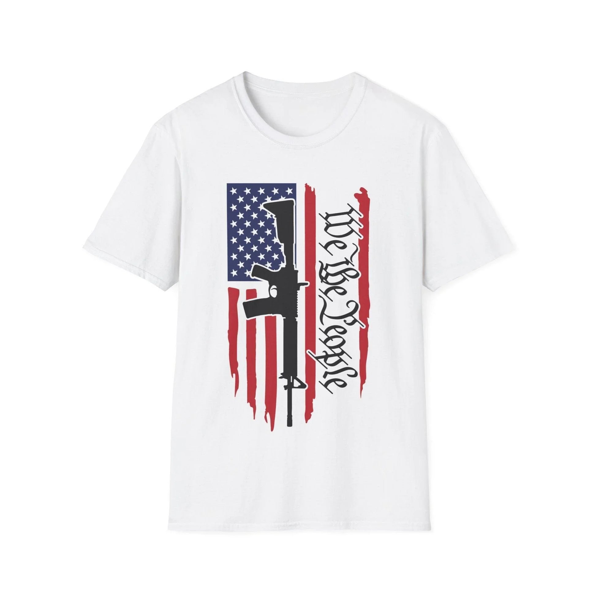 Distressed vertical American flag print on soft cotton unisex crew neck T-shirt by Printify, regular fit, patriotic pattern