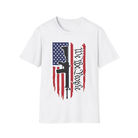 Distressed vertical American flag print on soft cotton unisex crew neck T-shirt by Printify, regular fit, patriotic pattern