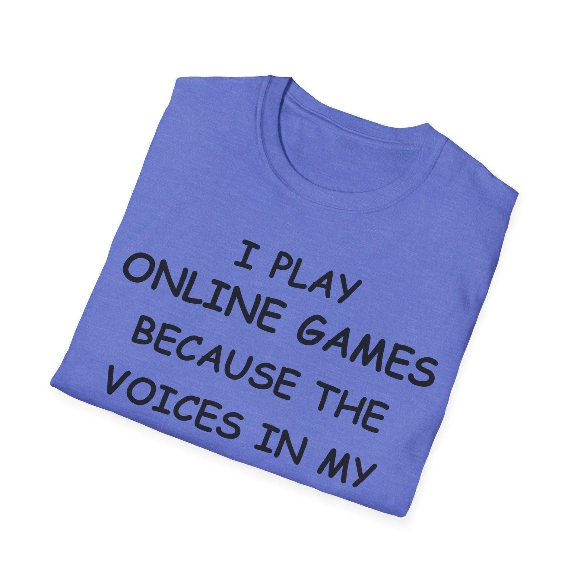 Close-up of the Black I Play Online Games T-Shirt's stitched neckline and smooth cotton fabric at the shoulder seam.
