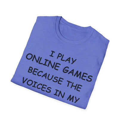 Close-up of the Black I Play Online Games T-Shirt's stitched neckline and smooth cotton fabric at the shoulder seam.
