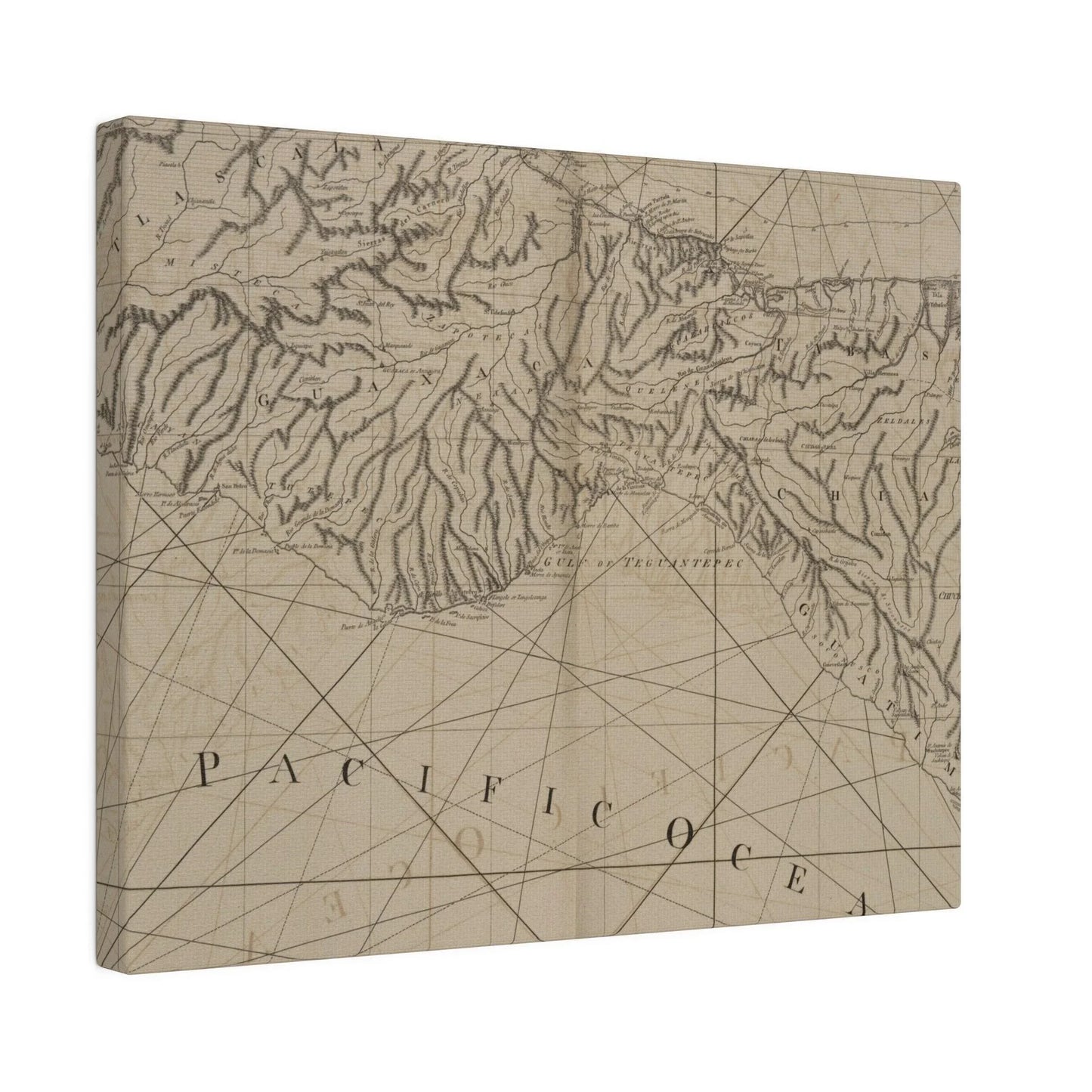 Close-up of textured canvas surface highlighting subtle brushstroke details and creamy color tones from a top-down angle.