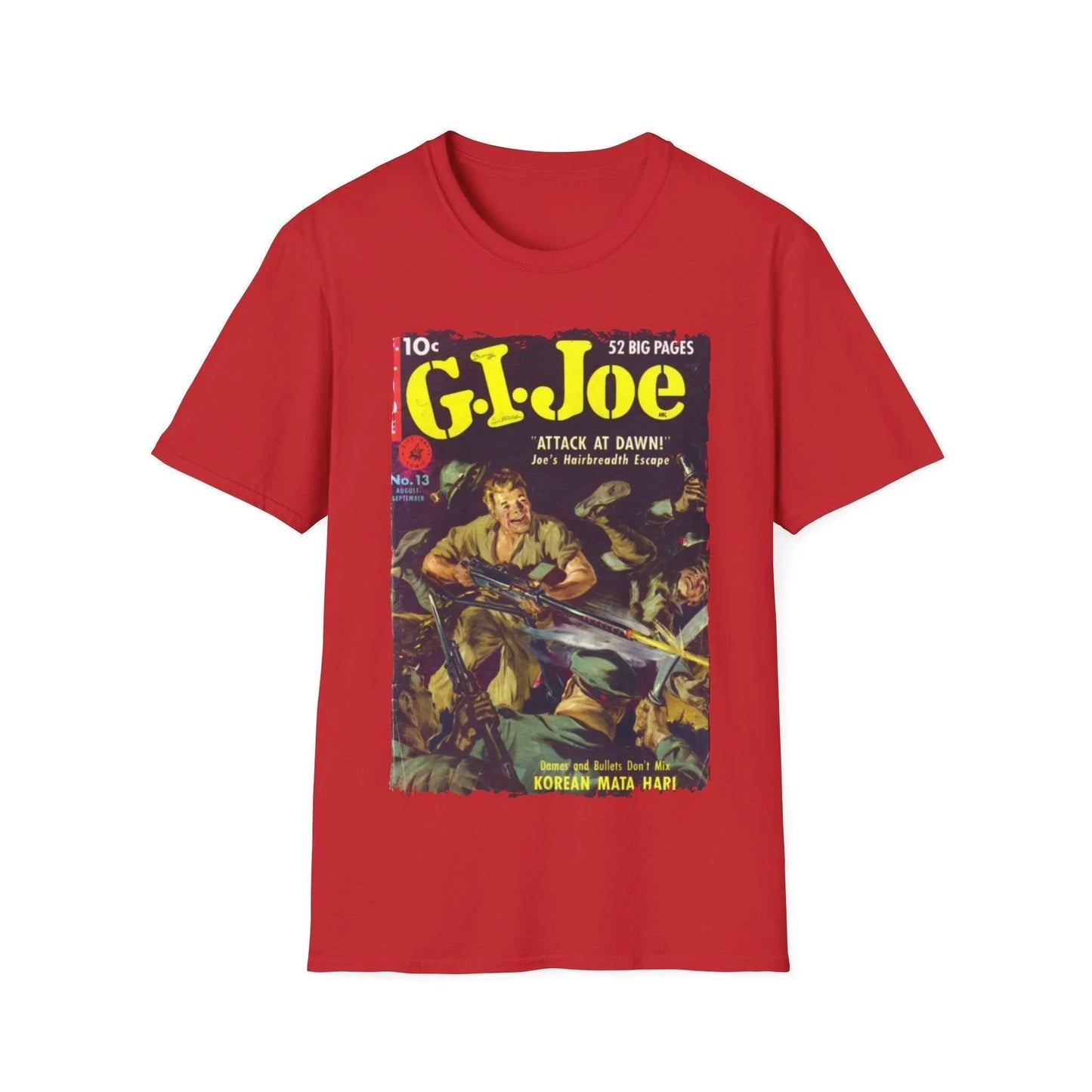 Close-up of the G.I. Joe No.13 unisex softstyle T-shirt collar displaying the crew neckline and smooth cotton blend fabric.