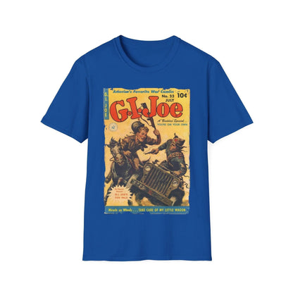 Close-up of the G.I. Joe No.23 unisex softstyle T-shirt collar featuring ribbed crew neckline and precise double-stitch