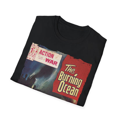 Close-up of the soft cotton fabric's smooth texture and subtle heather pattern on the relaxed fit, crew neckline, short