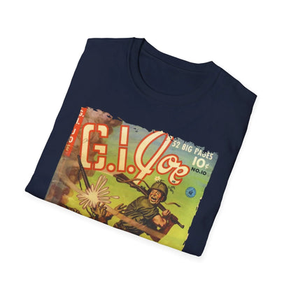 Close-up of G.I. Joe No.10 T-shirt's chest graphic featuring vibrant colors and crisp printed details on soft cotton fabric.