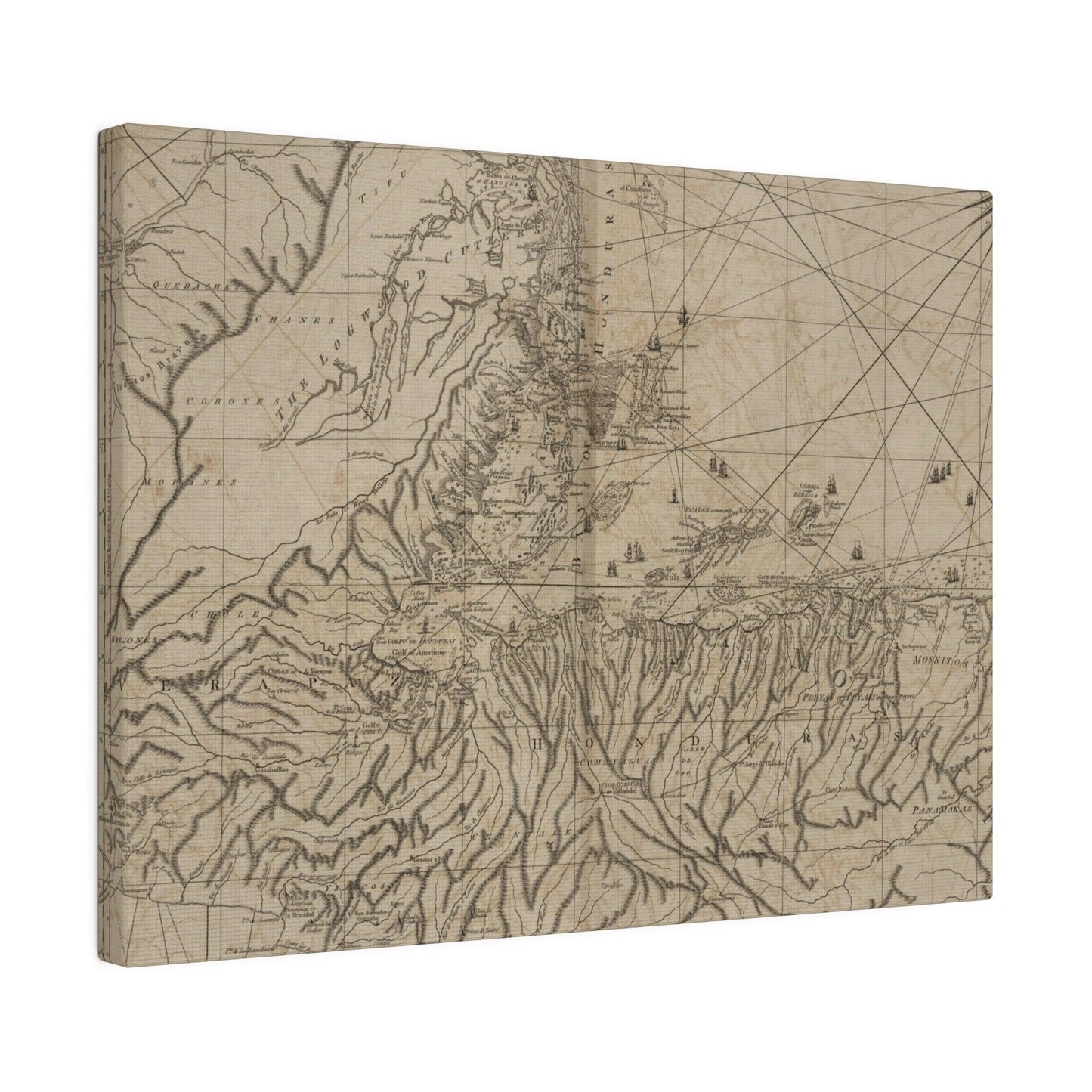 Close-up of the textured canvas surface highlighting natural fibers and subtle color variations in the Bay of Honduras