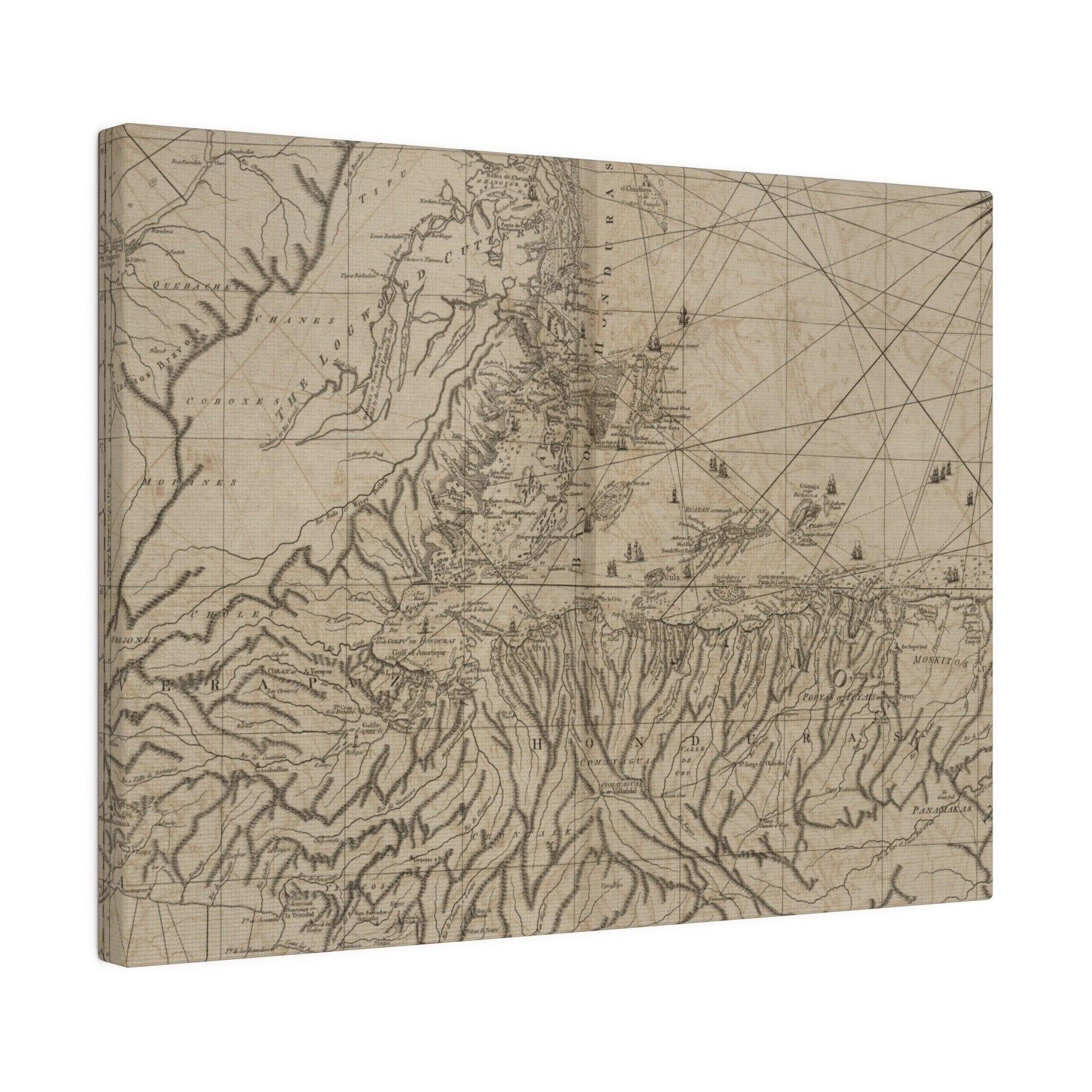 Close-up of the textured canvas surface highlighting natural fibers and subtle color variations in the Bay of Honduras