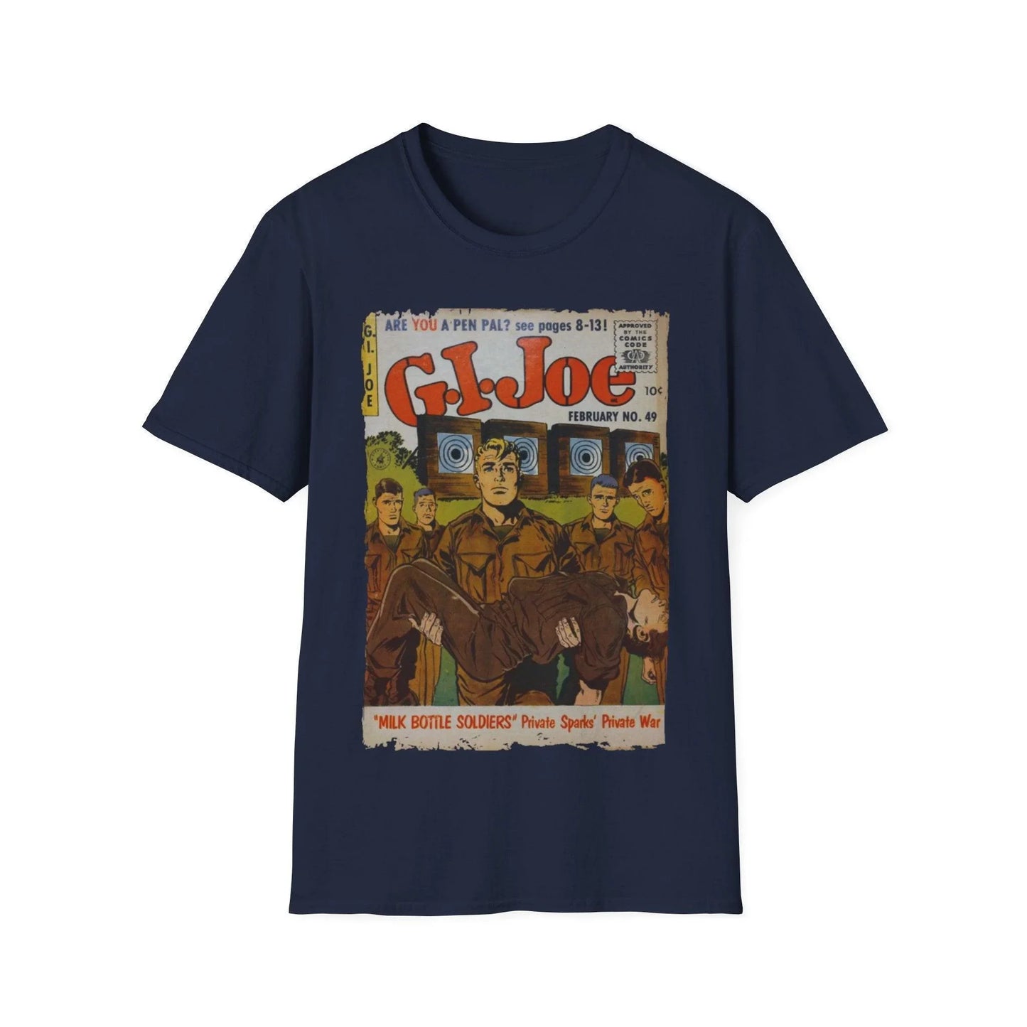 Close-up of the G.I. Joe No.49 softstyle T-shirt’s lightweight cotton fabric, showcasing the smooth texture and relaxed fit