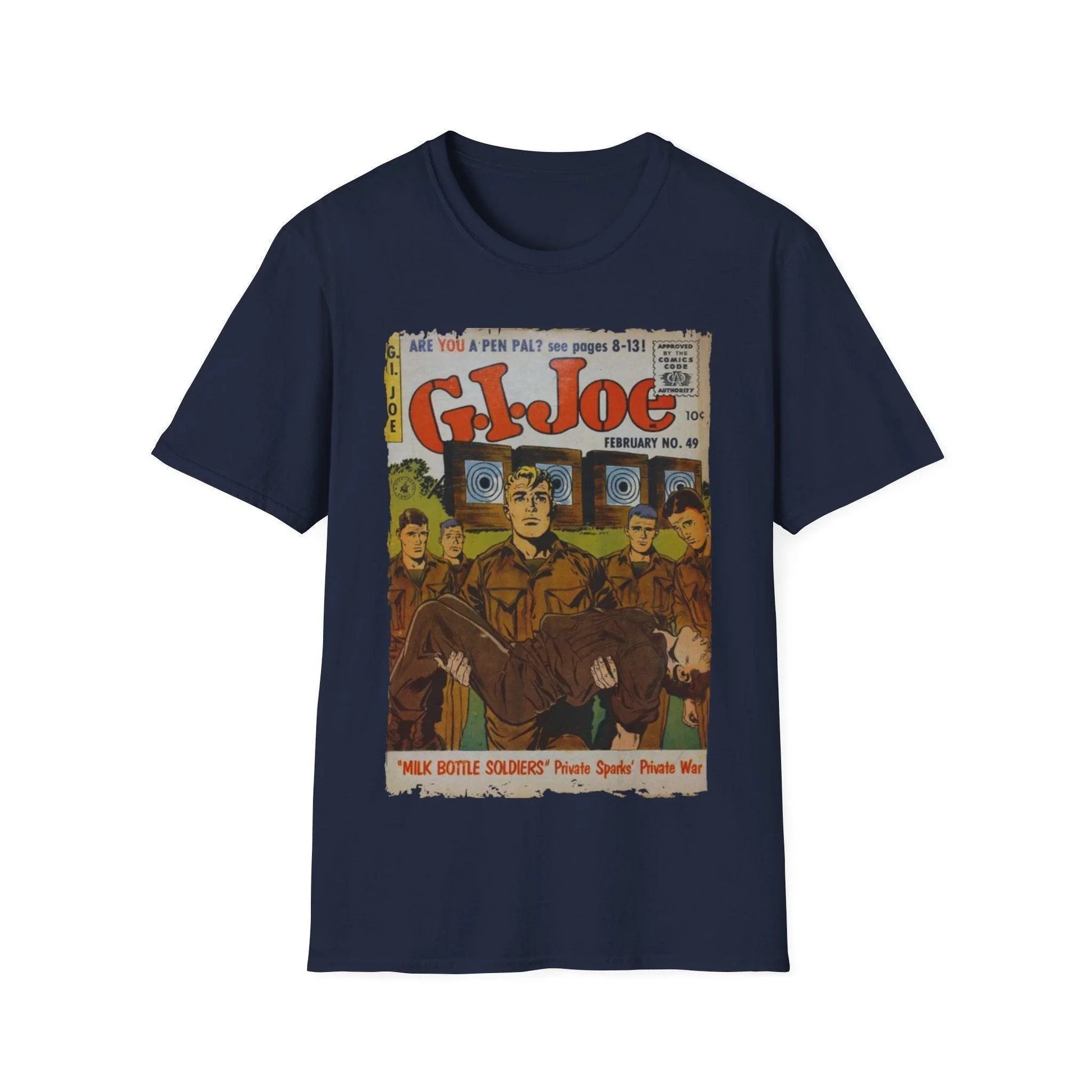 Close-up of the G.I. Joe No.49 softstyle T-shirt’s lightweight cotton fabric, showcasing the smooth texture and relaxed fit