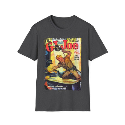 Close-up of the G.I. Joe No.15 softstyle T-shirt’s navy blue fabric showcasing its smooth cotton blend texture and relaxed