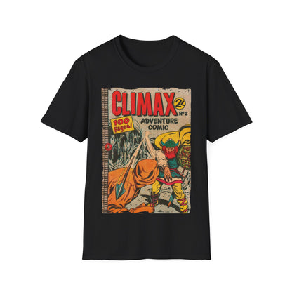 Close-up of the Climax No.2 unisex softstyle T-shirt neckline and collar seam in charcoal gray fabric with reinforced