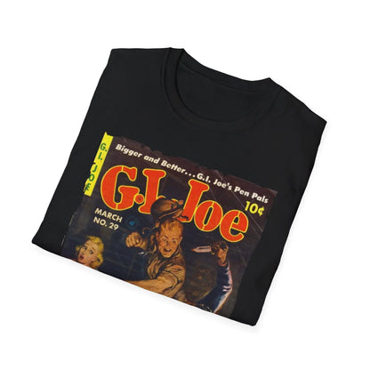 Close-up of the G.I. Joe No.29 T-shirt neckline showing reinforced stitching and soft fabric detail in olive green color.