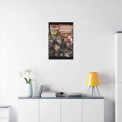 Close-up of the "Action War #4" comic cover's textured ink detailing and vibrant color accents on durable canvas material.